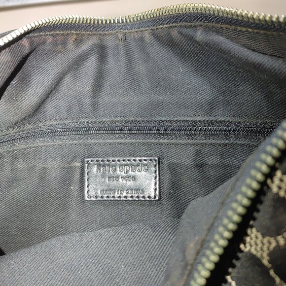 Kate Spade Should Bag New York Black Beige Canvas Leather Patterned Shoulder - Picture 2 of 8